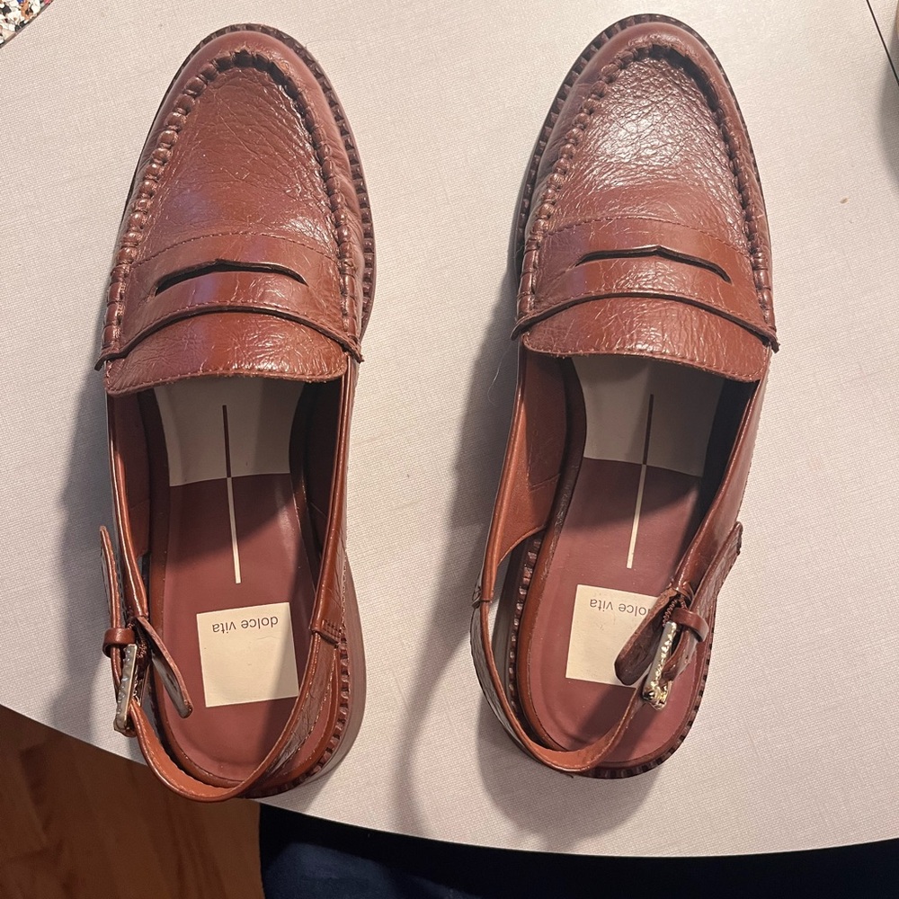 Brown sling back loafers, barely worn, size 7.